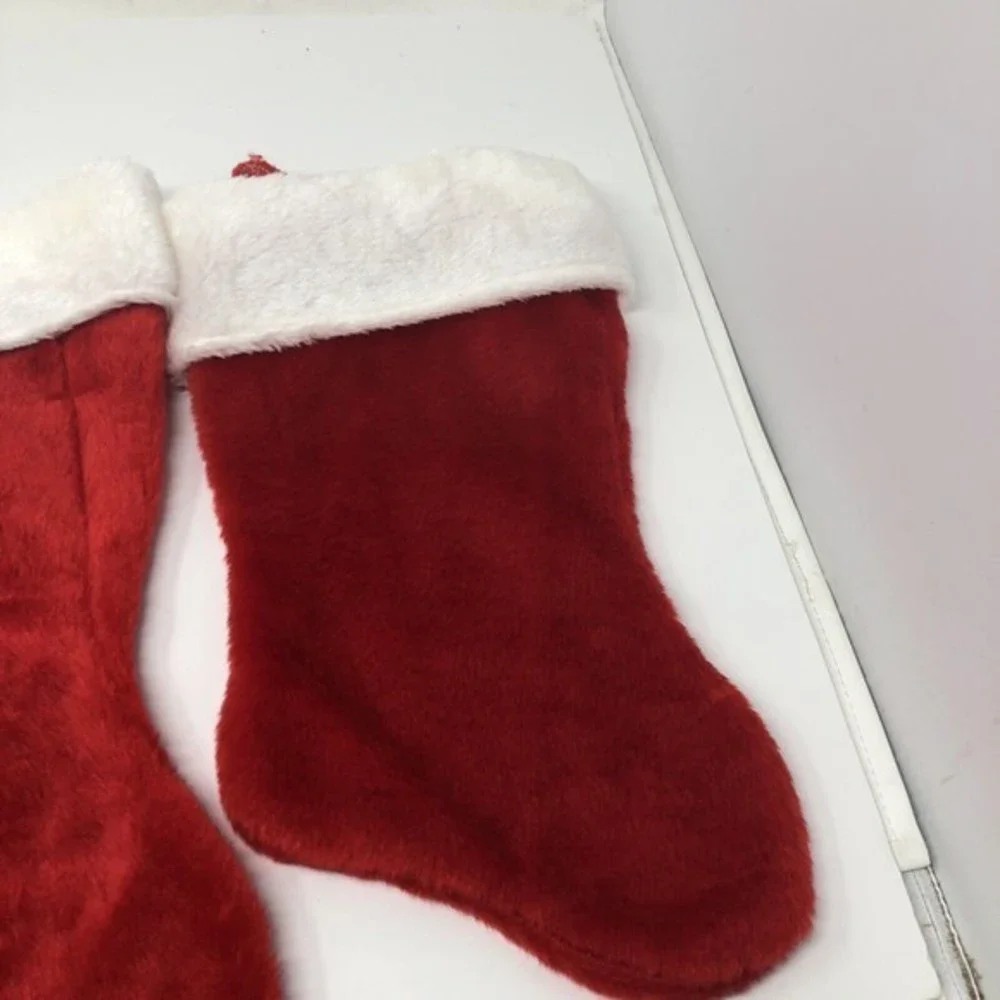3 Holiday‎ Red Velveteen Christmas Stocking White Cuff 14” To 16”